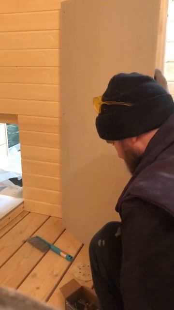 Отделка печного угла в парной 👍 #строительствобани