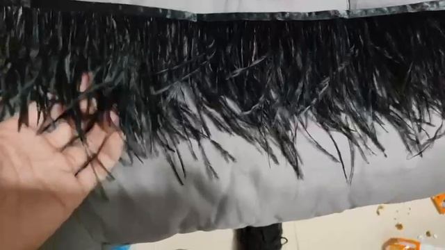 Тесьма из перьев страуса на ленте двухслойная (2 ply). 13-15 см, 1м.  - Черный цвет