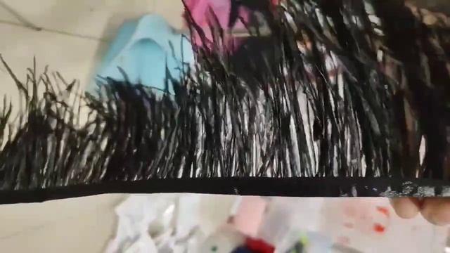 Тесьма из перьев страуса на ленте двухслойная (2 ply). 13-15 см, 1м.  - Черный цвет
