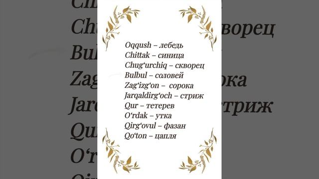 Узбекский язык. Учим слова на тему "Птицы"/"Qushlar". O‘zbek tili.