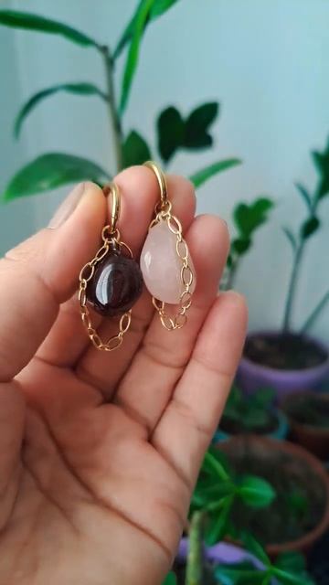 Серьги из розового кварца и граната.