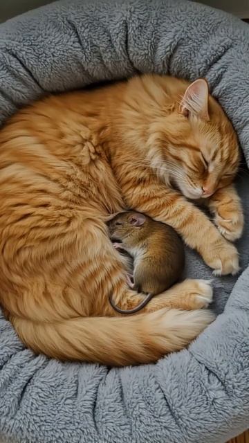 Неожиданные друзья: Кот нежно прижимается к Мыши!