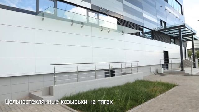 Навесы из стекла и металла для офисно-производственного здания в п. Стрельня