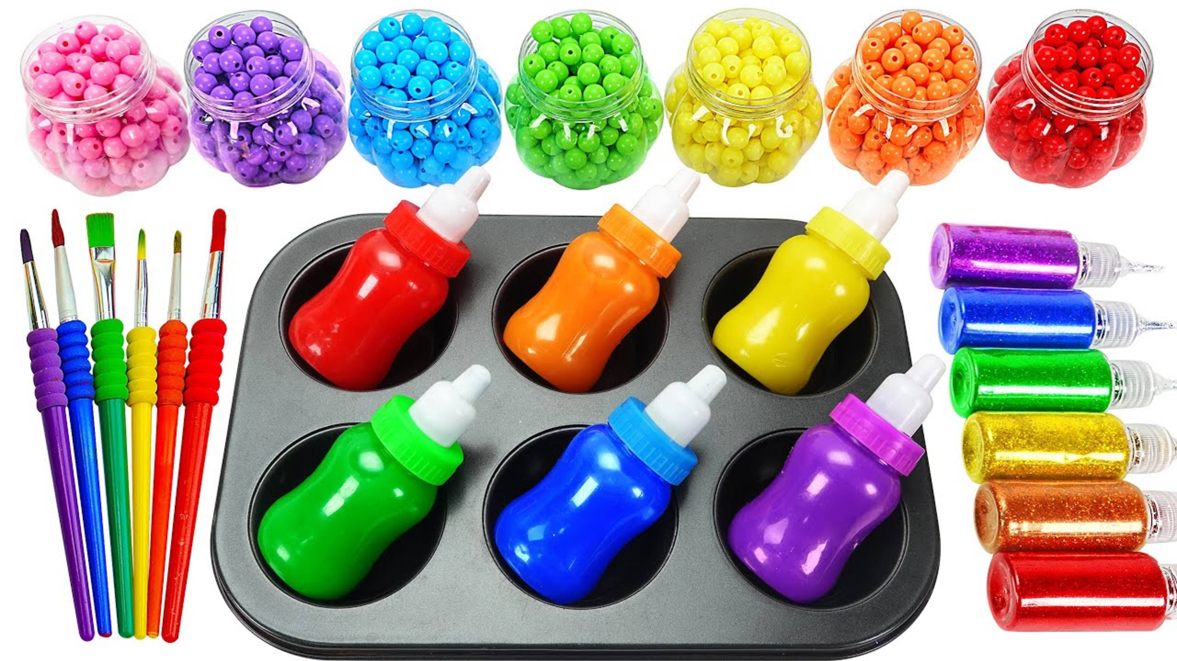 Как сделать радужные бутылочки из-под молока для леденцовых конфет в Playdoh Cutting ASMR