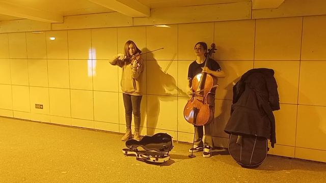 Юный музыкальный девичий дуэт в подземном переходе метро Невский проспект 🎶🎻