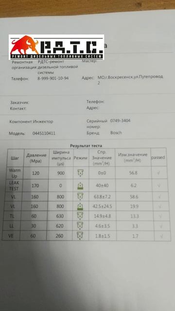 Ремонт форсунок 0445110411