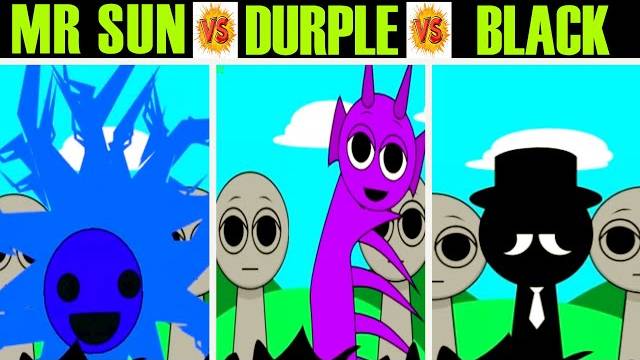 Невероятный Sprunki Definitive, но смешайте MR Sun против Durple vs Black во всех фазах разных