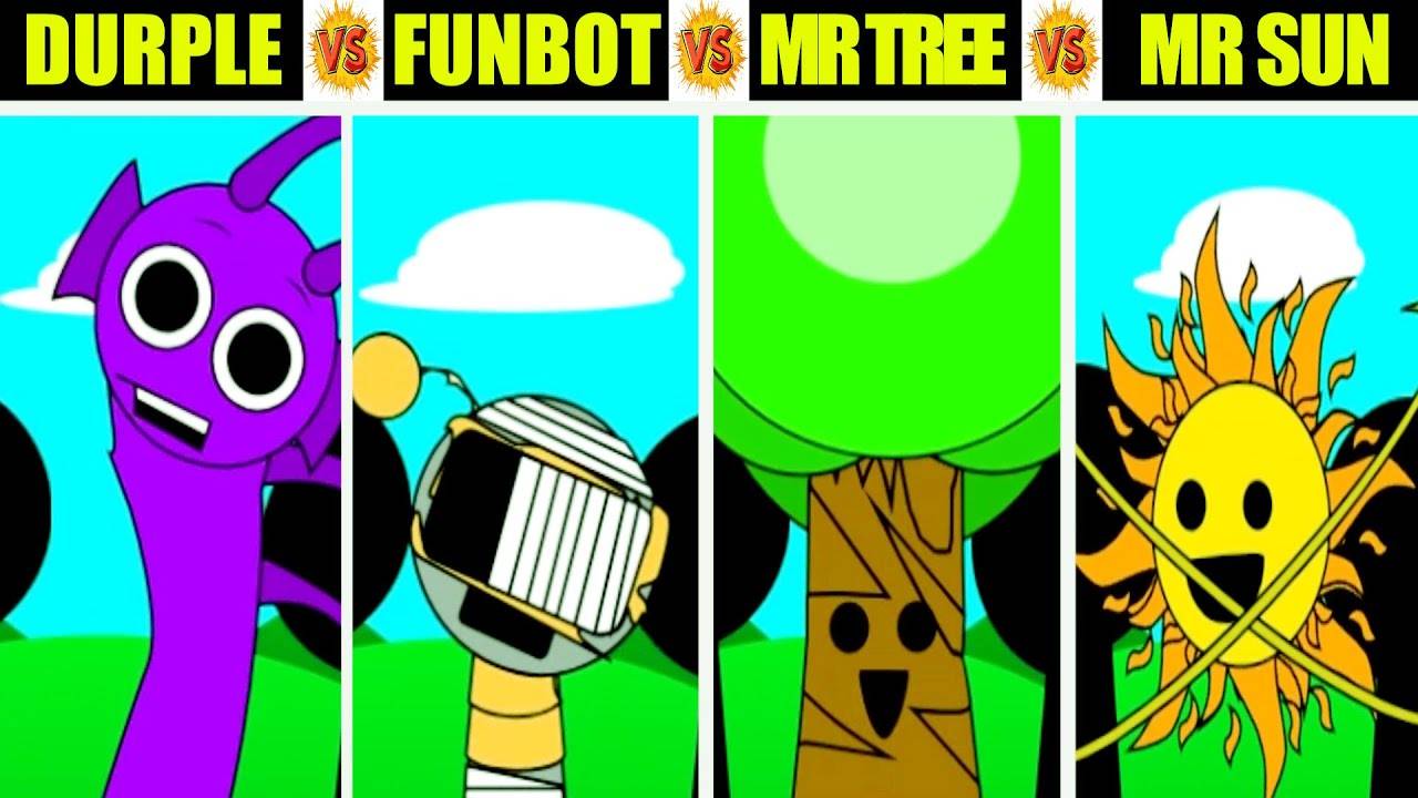Невероятный Sprunki Definitive, но смешайте MR Sun против Durple vs Funbot и MR Tree во всех фазах