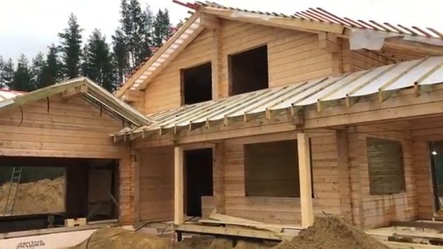 Монтаж фальцевой кровли на доме из клееного бруса 540 м2