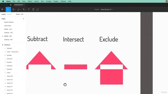 133. Boolean Union Subtract Intersect Exclude Pathfinder in Figma