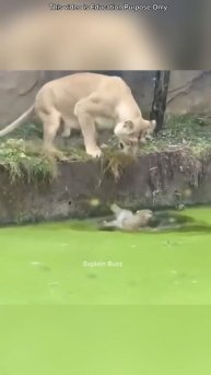 Lioness Rescues Cubs from Drowning #shortsvideo