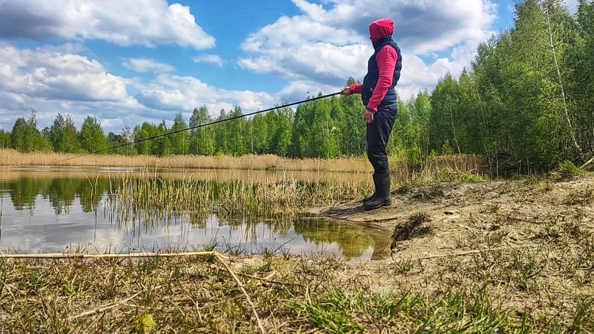 Раздача плотвы на песчанном карьере.