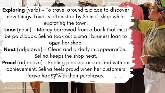 LOWER-INTERMEDIATE ENGLISH STORY 🛍️Selina's Shop 🛍️ A2 - B1   Level 4   English Listening Practice