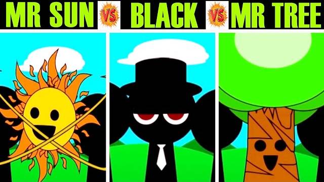 Невероятный Sprunki Definitive, но смешайте MR Sun против MR Tree vs Black во всех фазах разных