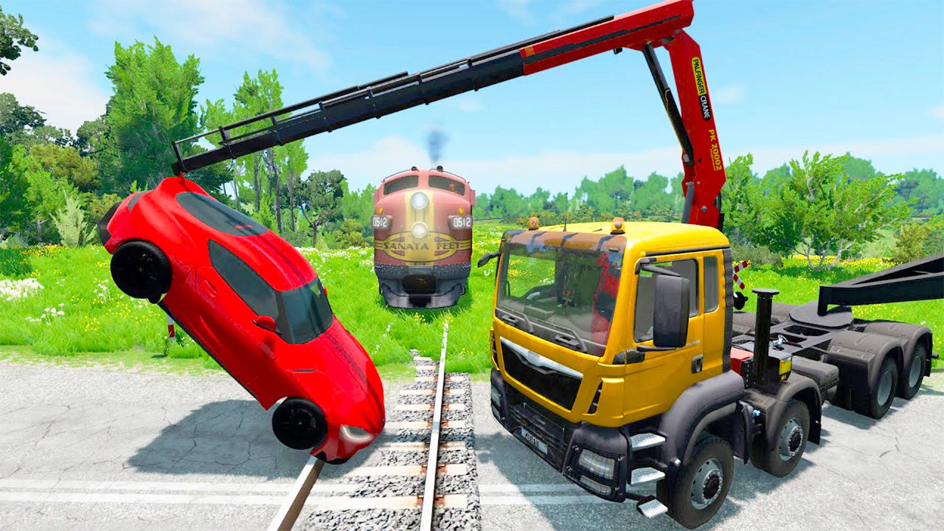 Автокран-спасатель VS Поездов и рельсов 😱|BeamNG.Drive|Бемиджи Драйв