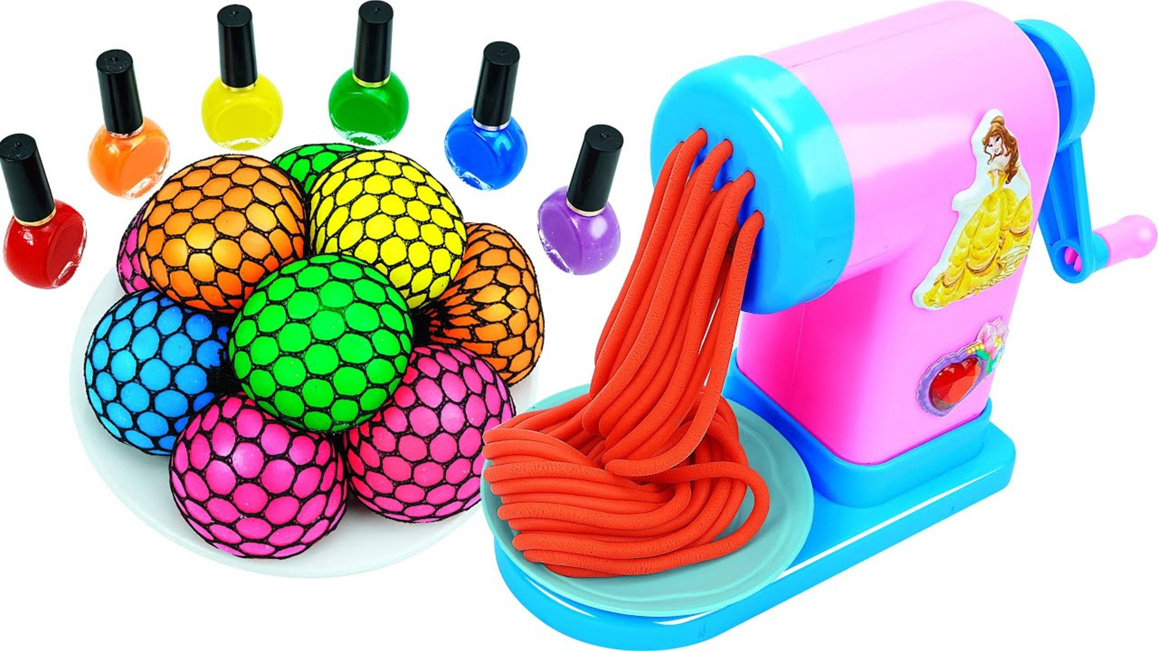 Как сделать радужные узелки из сетчатых шариков для слайма с помощью Playdoh Cutting ASMR