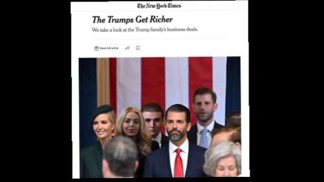 Возвращение Трампа в Белый дом приносит его семье миллиардные доходы, пишет The New York Times.