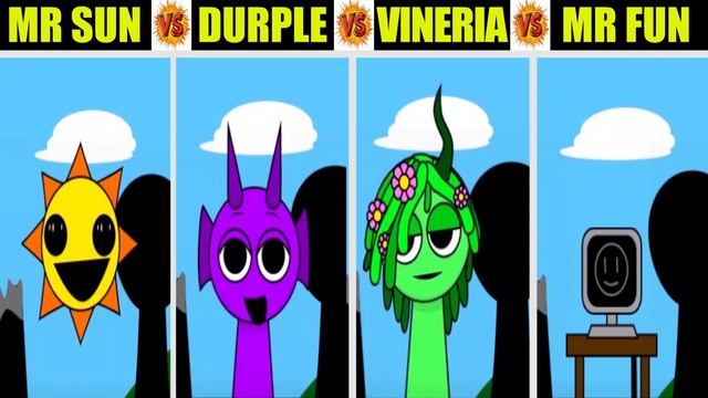 Невероятный Sprunki Definitive, но смешайте MR Sun против Durple vs Vineria vs MR Fun во всех фазах