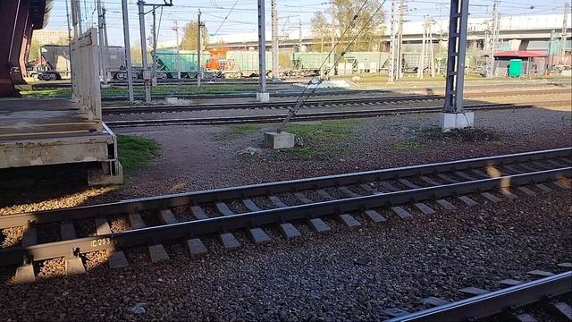Тепловоз 2ТЭ25КМ-0336 с Грузовым поездом и Электропоезд ЭТ2М-056 До станции Санкт-Петербург Обухово