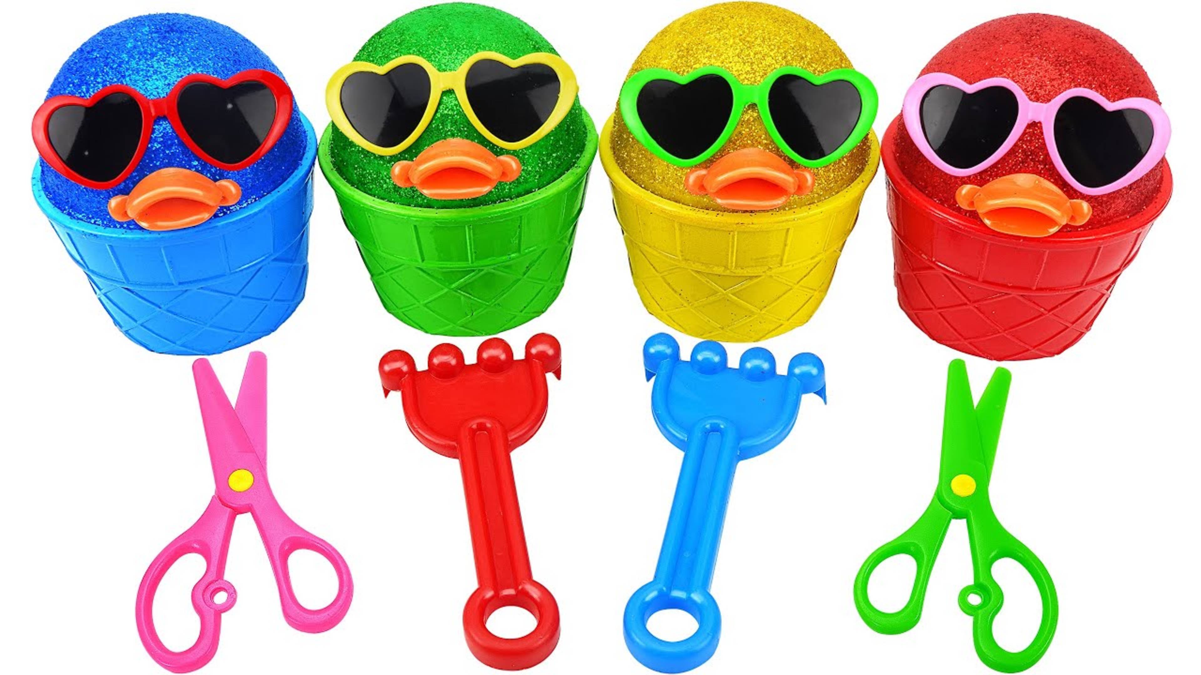 Как приготовить стаканчики для мороженого Playdoh с утиными яйцами-сюрпризами для нарезки ASMR
