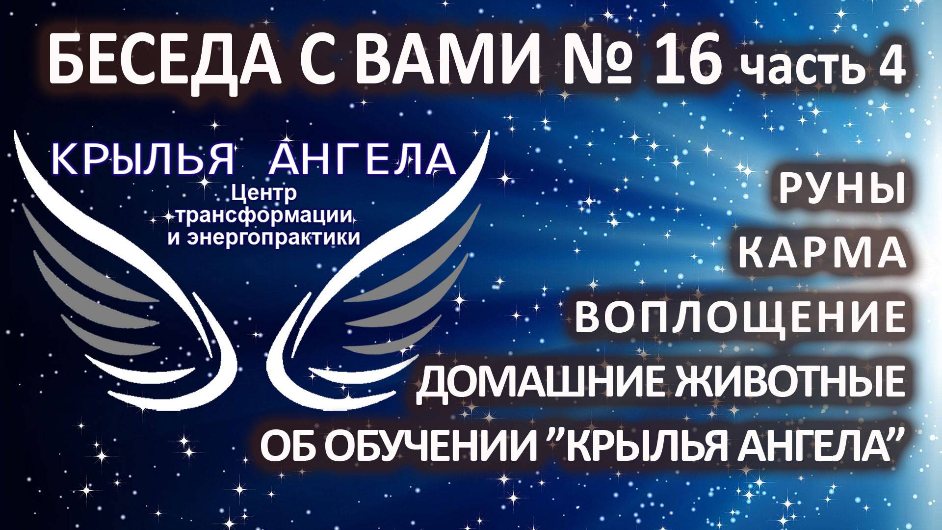 Беседа с вами №16 часть 4. Руны. Карма. Воплощение. Домашние животные. Об обучении "Крылья Ангела".