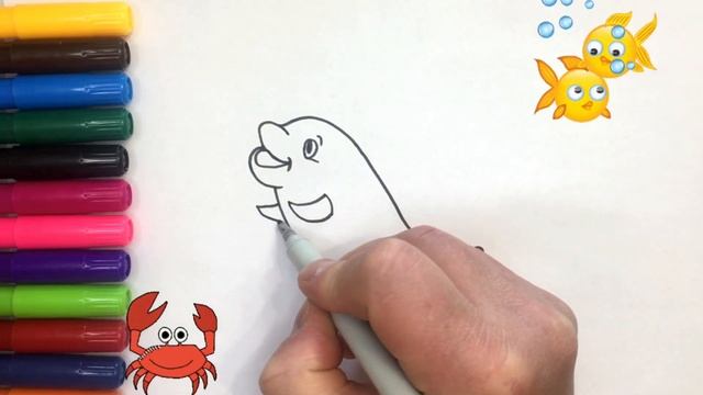 Как нарисовать Дельфина для детей.Como desenhar um golfinho para crianças