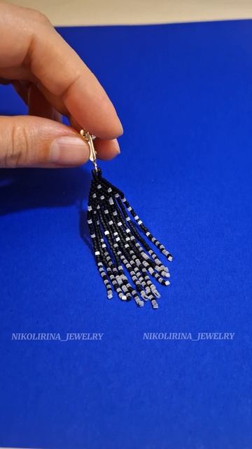 #miyuki #jewelry #handmade #бисер #украшения #серьги #браслет #кольцо #бахрома #сатин #чёрный #белый