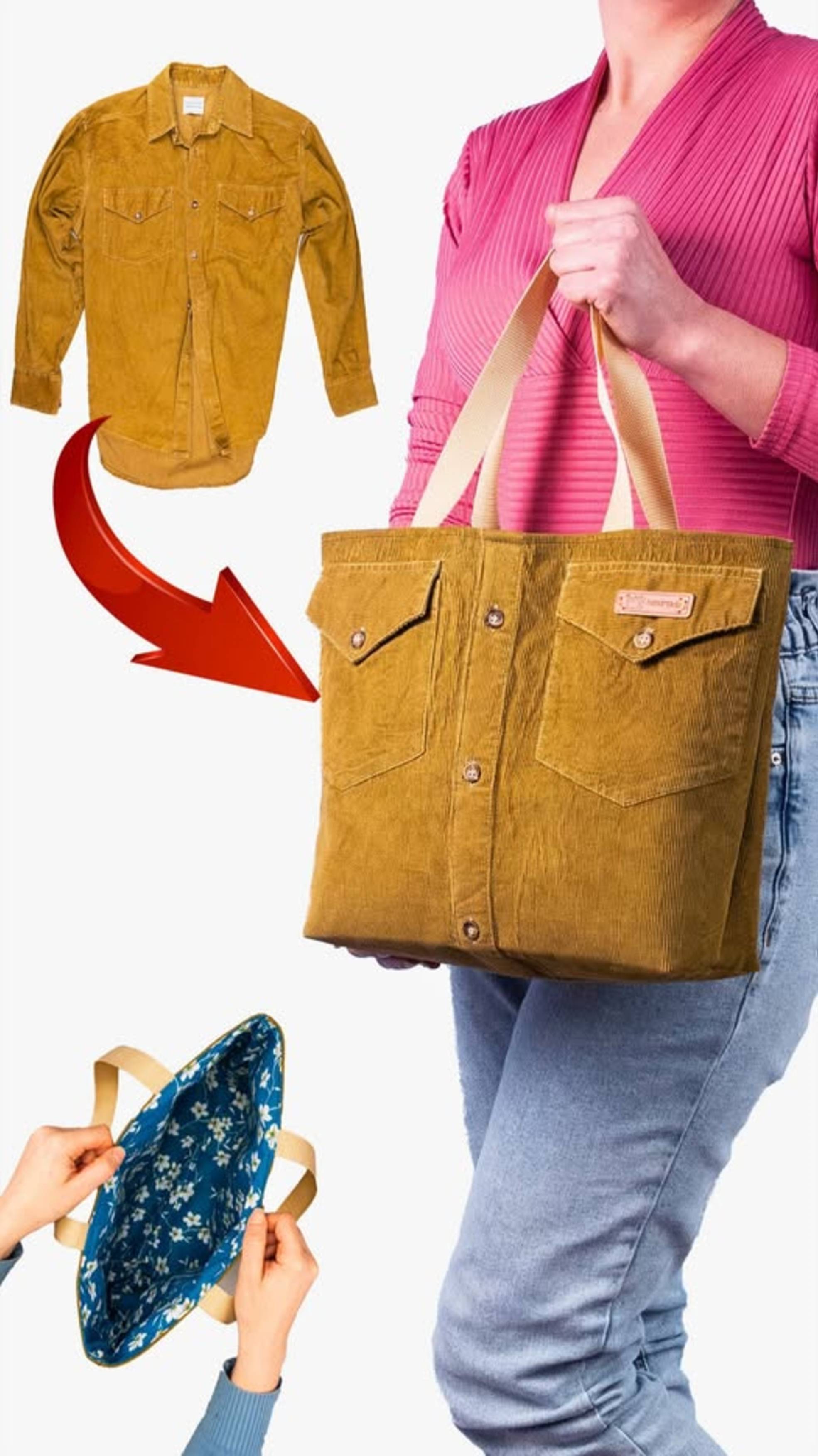 Сумка-шоппер своими руками из старой мужской рубашки легко👜✂️