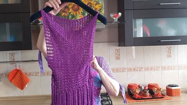 Один  сарафан   9 образов с вещами, связанными крючком .