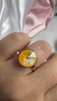 Кольцо "Гюльчитай" с большим желтым кристаллом Сваровски "тигровый глаз" (16-20)