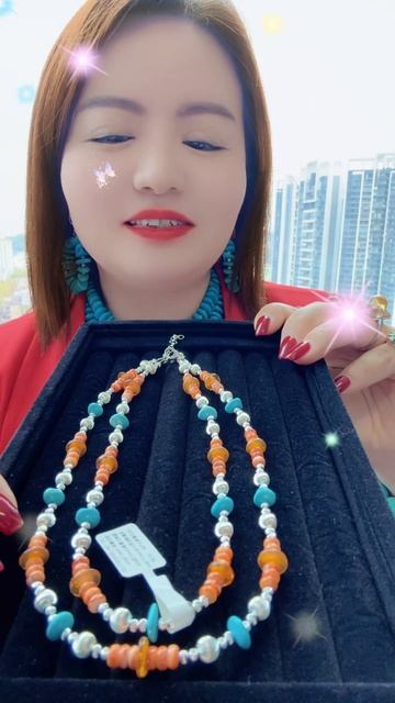 250515-15 Sleeping Beauty Turquoise & Orange Spiny Oyster Set: Beauty on Wrists and Neck