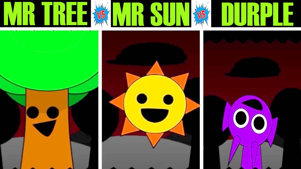Невероятный Sprunki Definitive, но смешайте MR Sun против MR Tree vs Durple во всех фазах разных