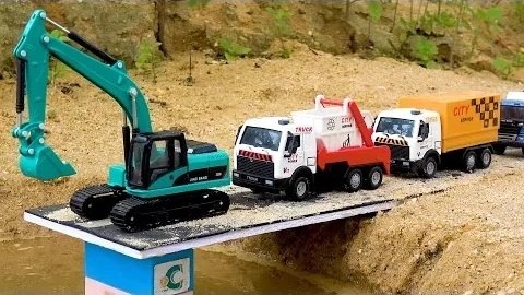 Мостостроительная техника Экскаватор-кран-манипулятор и спасательная полицейская машина | BIBO TOYS