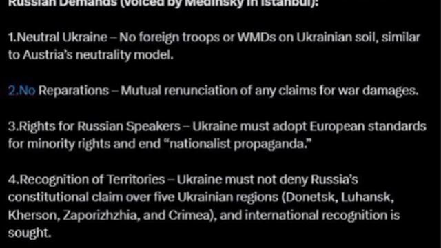 ‼️🇷🇺🇺🇦 Выдвинутые Россией требования на переговорах с Украиной публикуют западные СМИ