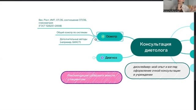 Аспекты формирования очной консультации врача диетолога