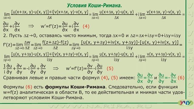 Условия Коши-Римана. (ТФКП - урок 12)