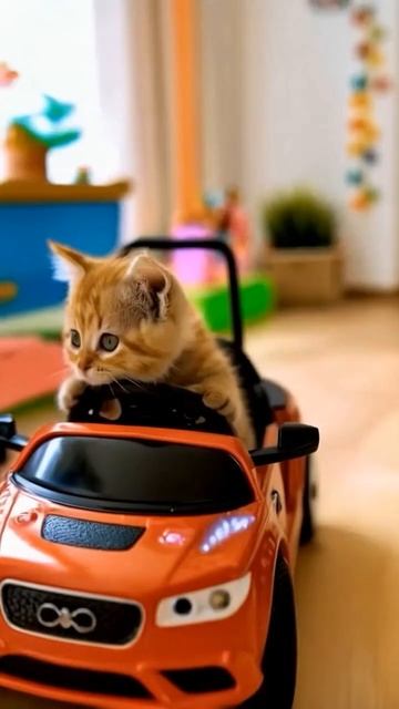 Cute Kitten Drives a Toy Car! 🚗🐱✨