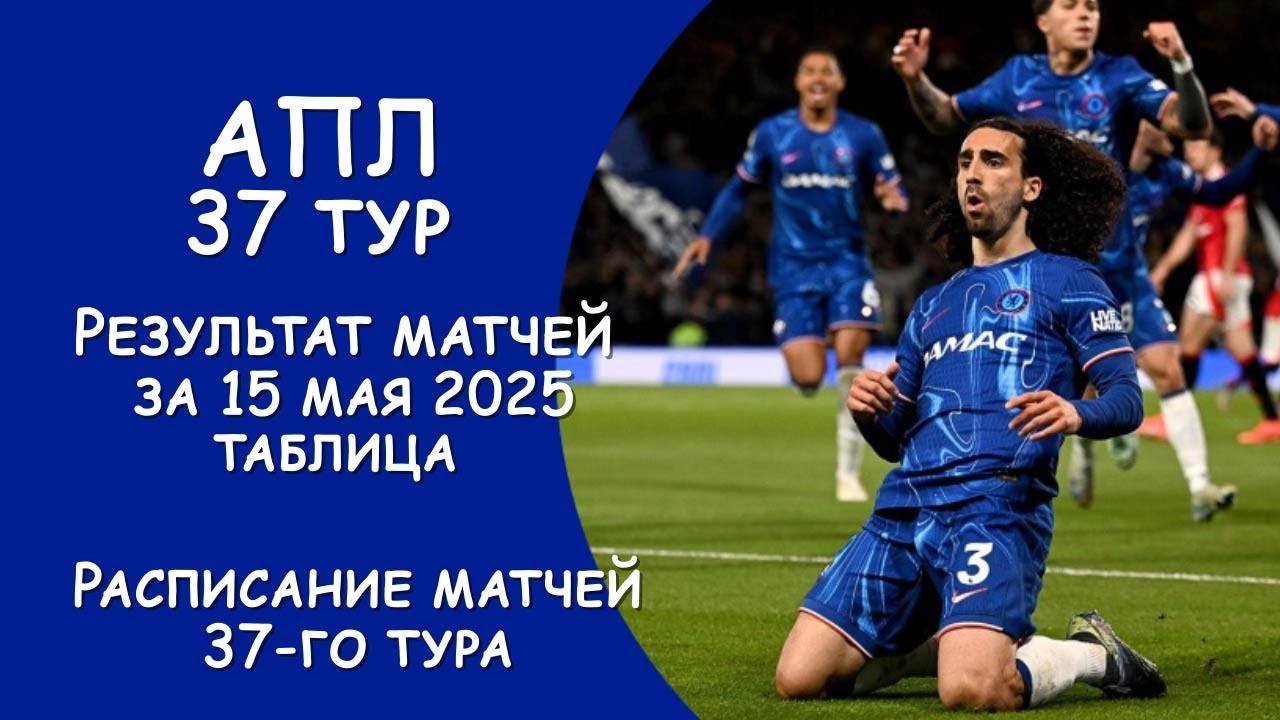 АПЛ 37 тур результат матча за 15 мая. Турнирная таблица. Расписание 37 тура