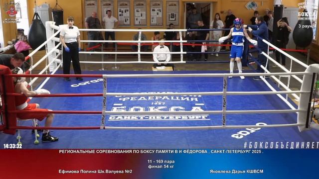 169 финал 54 кг Ефимова Полина Шк.Валуева №2 Яковлева Дарья КШВСМ