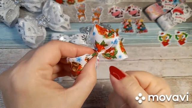 Как просто сделать  бантик  на Новый год Бантики Канзаши своими руками