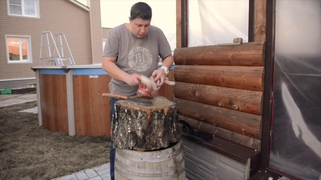 Тест большой тяпки из стали Х12МФ- работа по трем видам мяса