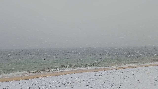 февраль 2025, зима в Крыму, пляж в Феодосии под снегом