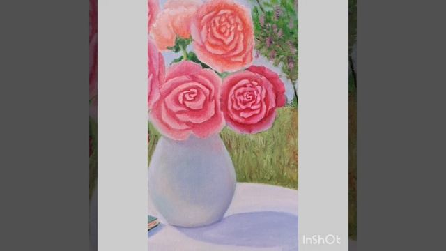 Картина натюрморт маслом "Цветы в саду. Любимые цветы" оригинальная картина.