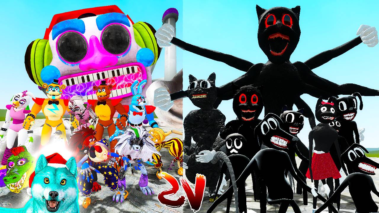 Все фнаф 9 аниматроники против всех мультяшных котов в гаррис мод! garry's mod