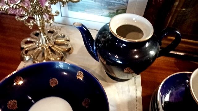 Моя коллекция. Чайный фарфоровый сервиз ЛФЗ кобальт  70-е.