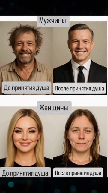 Мужчины и женщины до и после принятия душа