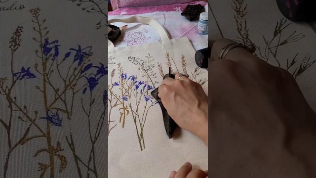 Роспись сумки из хлопка        " Луговые травы"