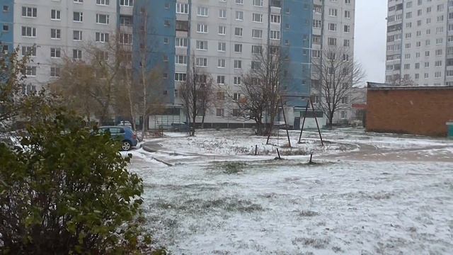 А у нас снежок выпал.  Неужели зима?  And we have a little snow. Outside Is it winter?