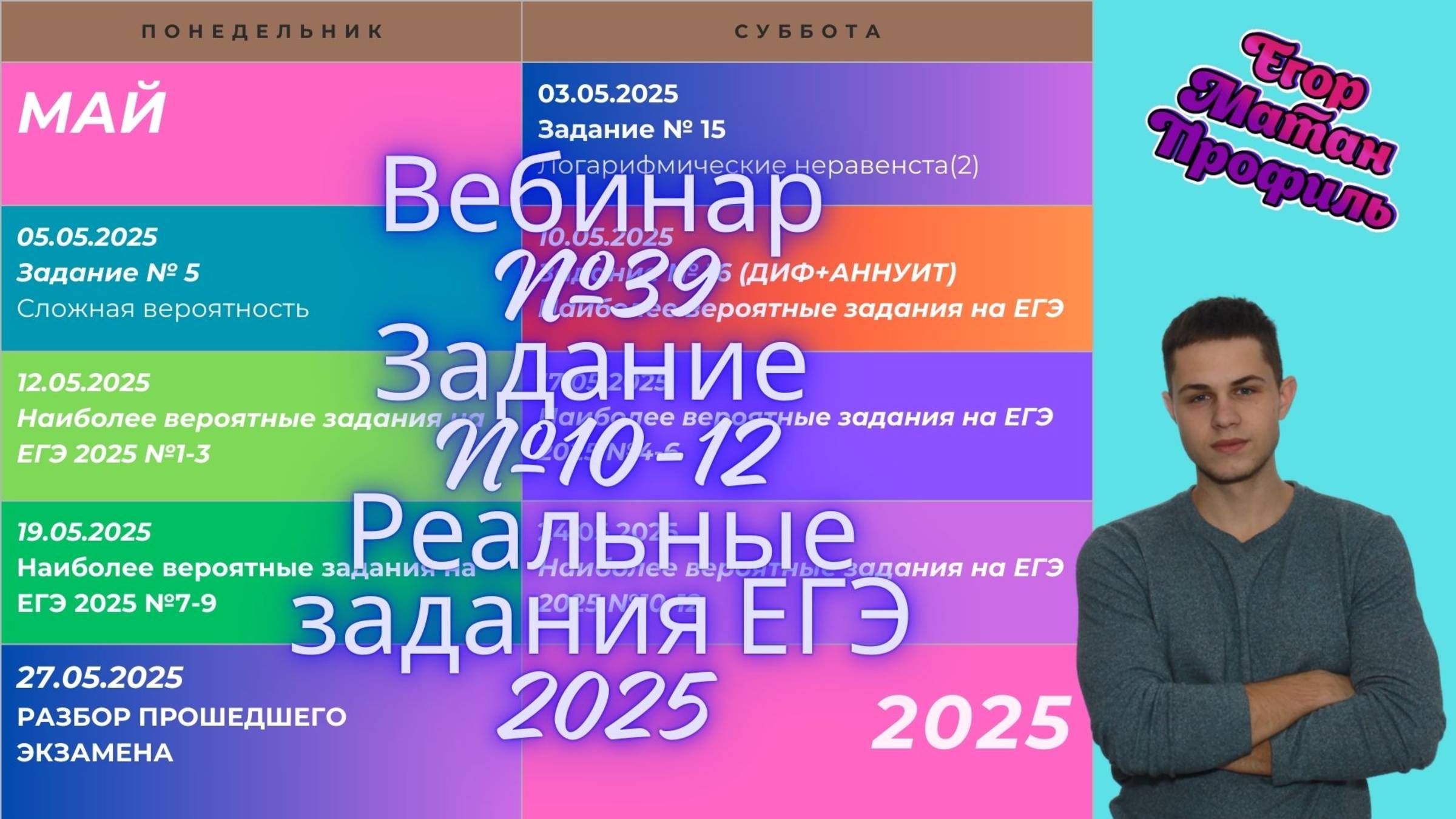 Подготовка к ЕГЭ по профильной математике. Вебинар №39. Реальные задания №10-12 ЕГЭ 2025.