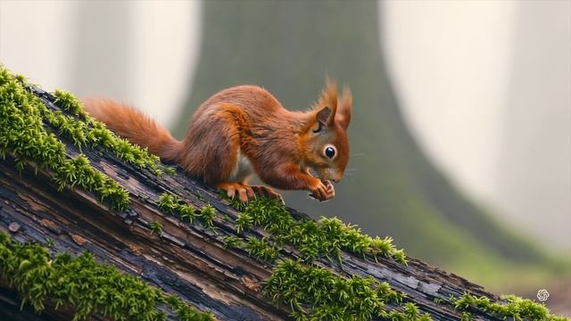 Macro cinematic shot of a red squirrel perched